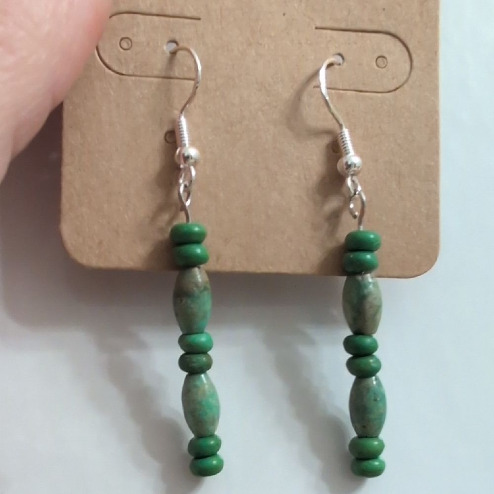 Handcrafted Boho Turquoise & Magnesite Gemstone Dangle Earrings • Alaska
